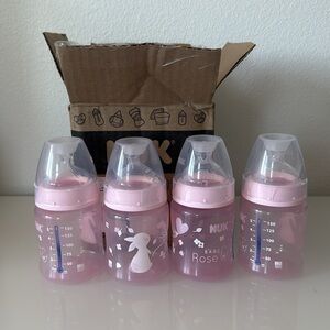 EUC NUK Anti Colic Smooth Flow 4 Pink Baby Bottles Set - Bunnies
